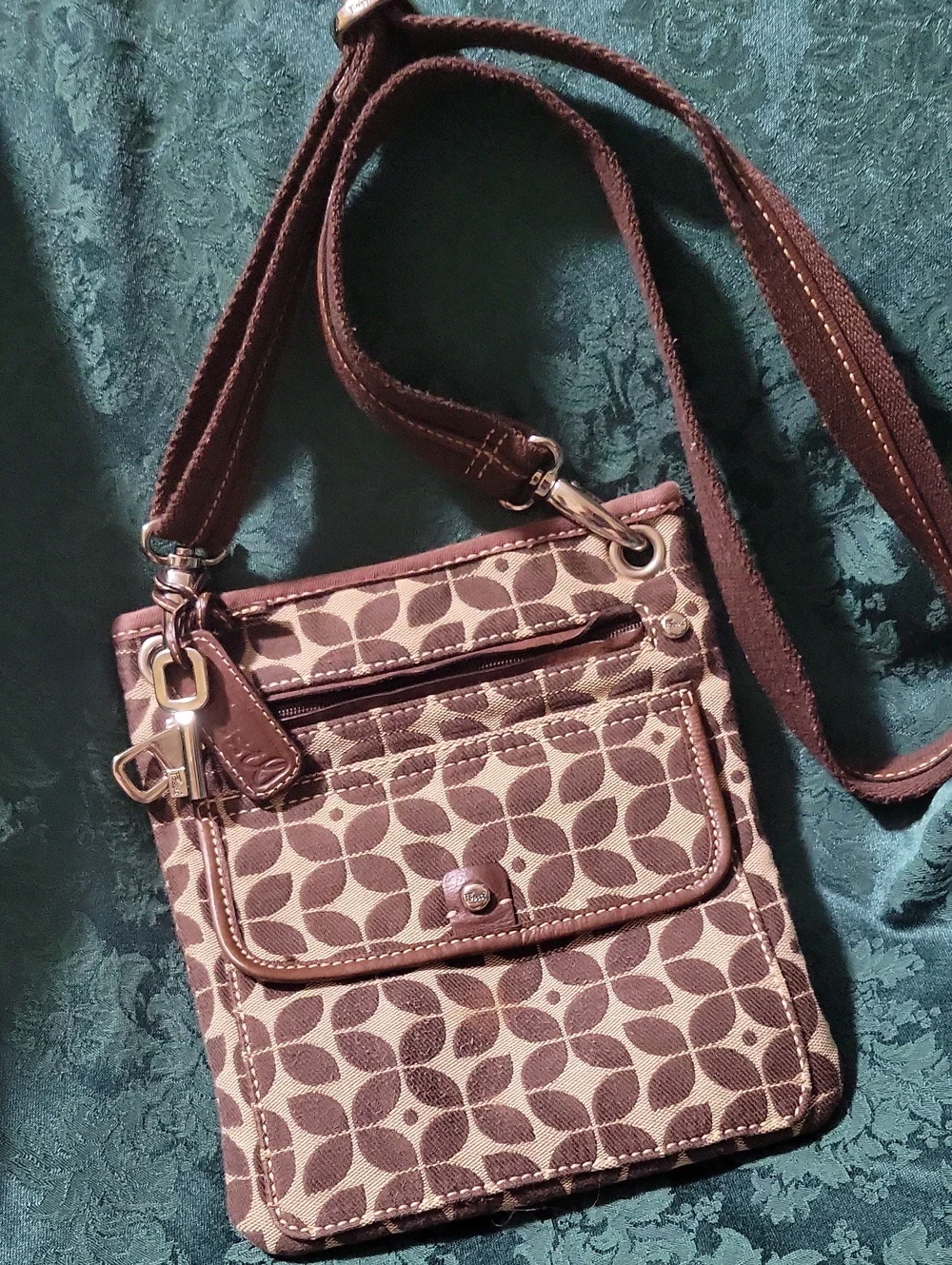 Fossil Stylish Brown Patterned Crossbody Bag EUC